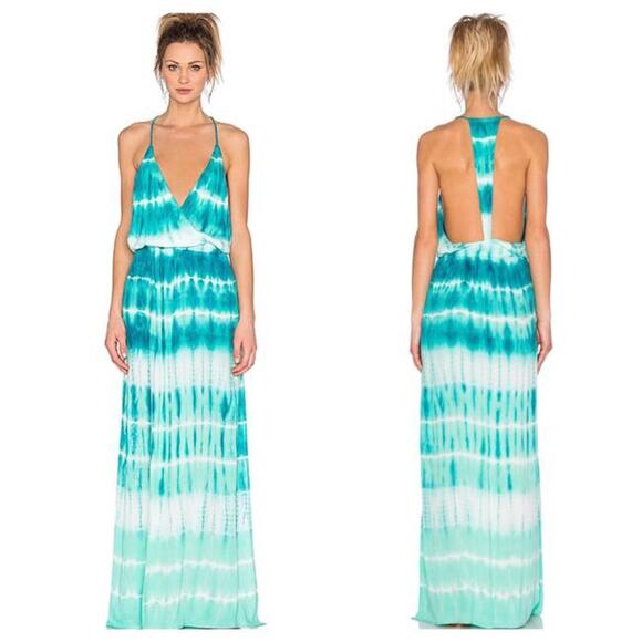 Young Fab & Broke NWT Maxi Dress Boho Teal & White Tie-Dye Sleeveless